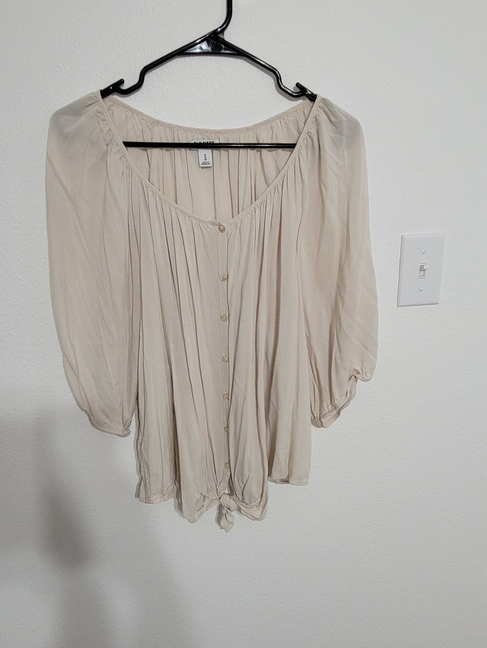 Old Navy Light Cream Button-Front Peasant Blouse with Tie